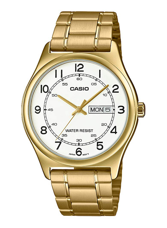 Casio Analog Watch for Men with Stainless Steel Band, Water Resistant, MTP-V006G-7BUDF, Gold-White