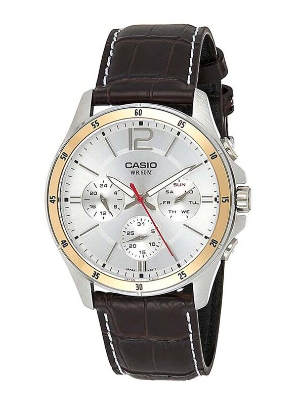 

Casio Analog Watch for Men with Leather Band, Water Resistant with Chronograph, MTP-1374L-7A, Brown-Silver