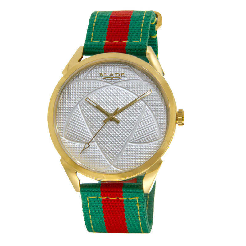 BLADE Retro Futbol Green-Red 3697GGW6I SS & Nylon 3-Hands Unisex Watch