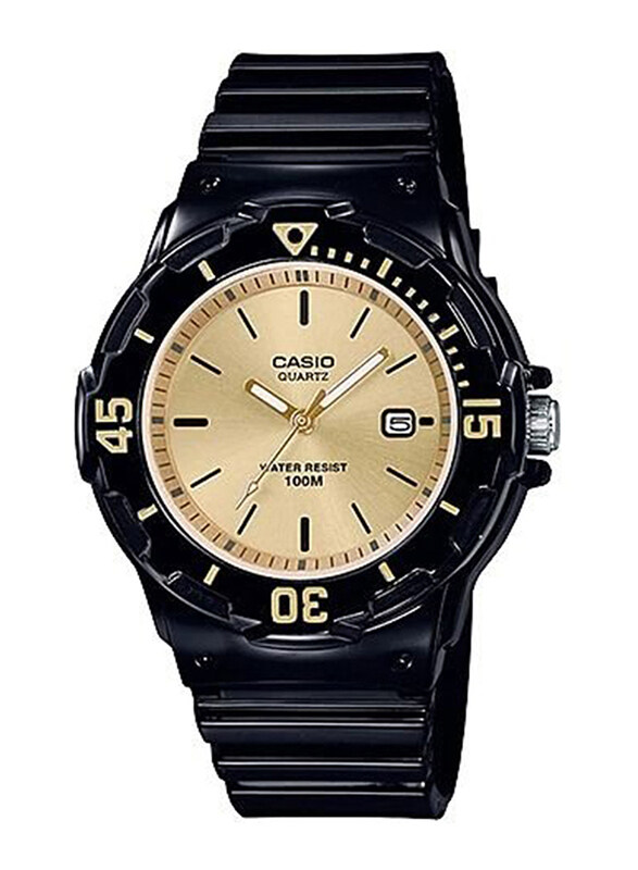 

Casio Youth Analog Watch for Women with Resin Band, Water Resistant, LRW-200H-9E, Black-Gold