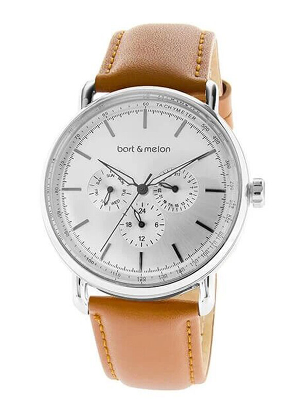 

Bart & Melon Analog Watch for Men with Leather Band, Water Resistant and Chronograph, 18-MG026SWD, Brown-Silver