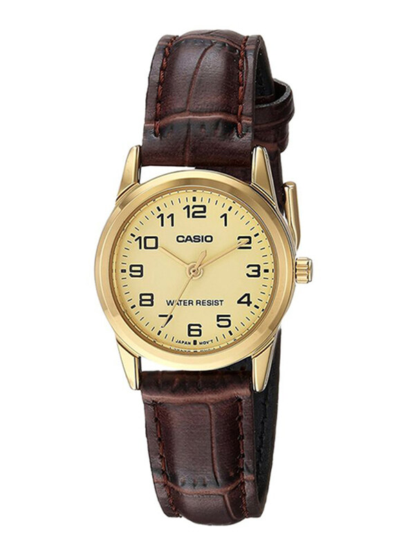 

Casio Dress Analog Watch for Women with Leather Band, Water Resistant, LTP-V001GL-9B, Brown-Gold