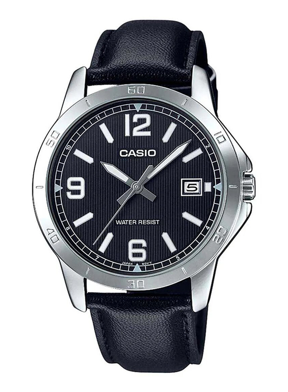 Casio Dress Analog Watch for Women with Leather Band, Water Resistant, LTP-V004L-1BUDF, Black
