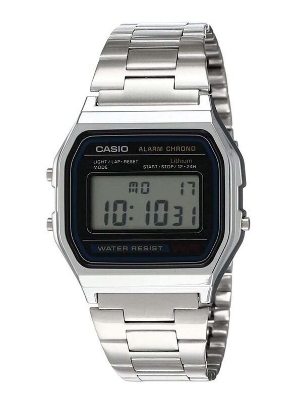 

Casio Vintage Digital Watch Unisex with Stainless Steel Band, Water Resistant, A158WA-1D, Silver-Grey