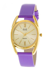 Eliz Analog Watch for Women with Leather Band, Water Resistant, ES8659L1GCV, Purple-Champagne