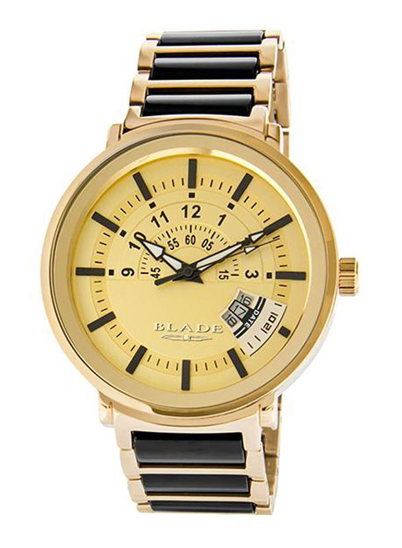 Blade Jazz Ceramic Analog Watch for Men with Stainless Steel Band, Water Resistant, 3576G4GCN, Gold/Black-Gold