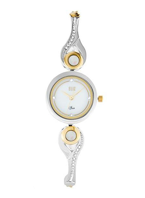 Eliz Analog Watch for Women with Stainless Steel Band, Water Resistant, ES8642L2THT, Silver/Gold-White