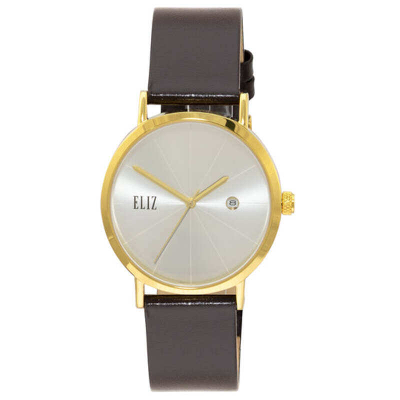 ELIZ ES8737G1GSO SS Caseback & Leather Date Men's Watch