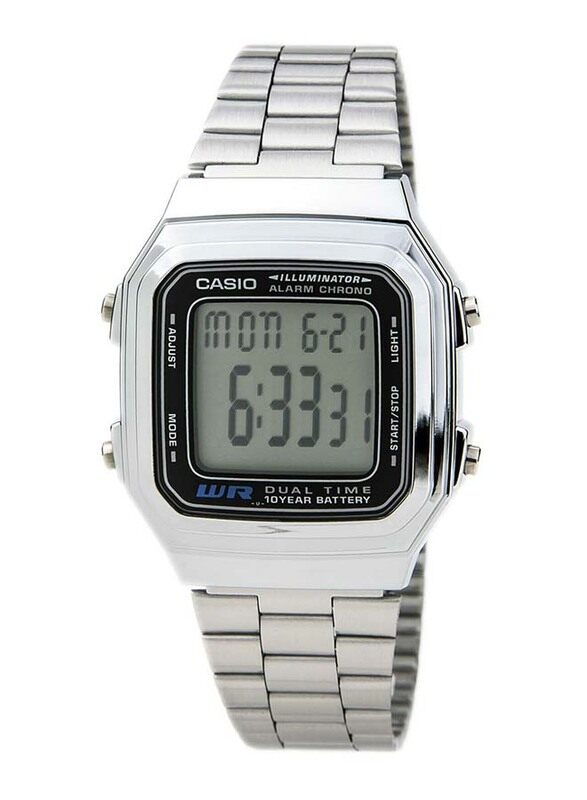 

Casio Vintage Digital Watch for Men with Stainless Steel Band, Water Resistant, A178WA-1A, Silver-Black/Grey