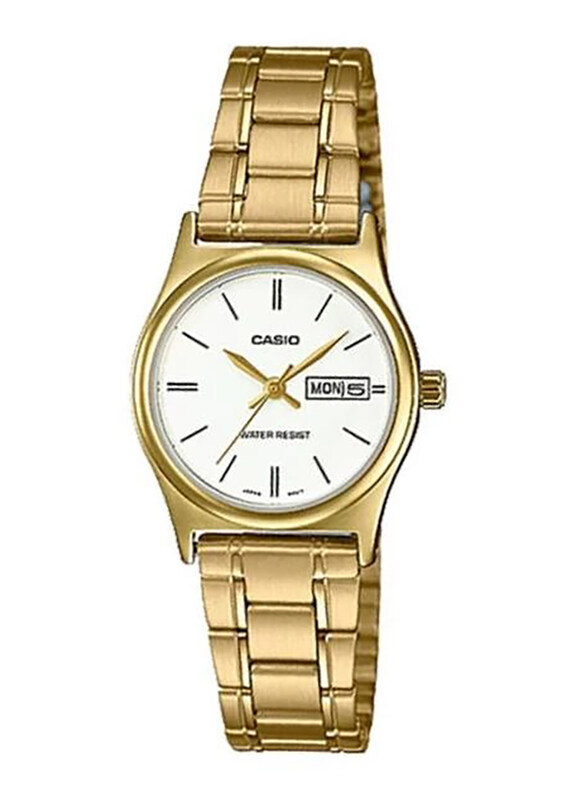 Casio Dress Analog Watch for Women with Stainless Steel Band, Water Resistant, LTP-V006G-7B, Gold-White