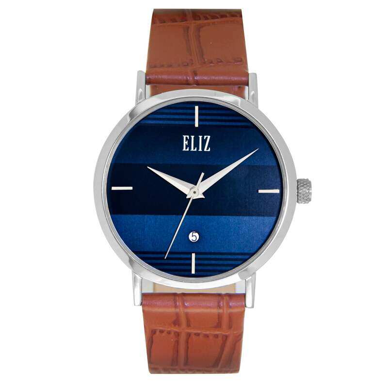 

ELIZ ES8747G1SBD SS Caseback & Leather Date Men's Watch