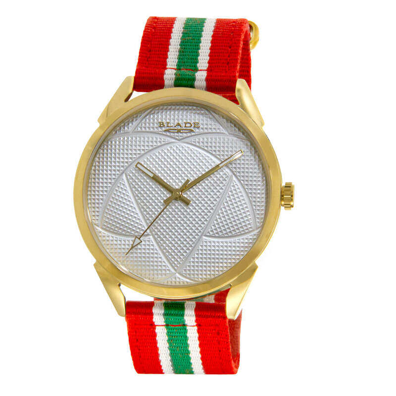 BLADE Retro Futbol Red-Green-White 3697GGW6N SS & Nylon 3-Hands Unisex Watch