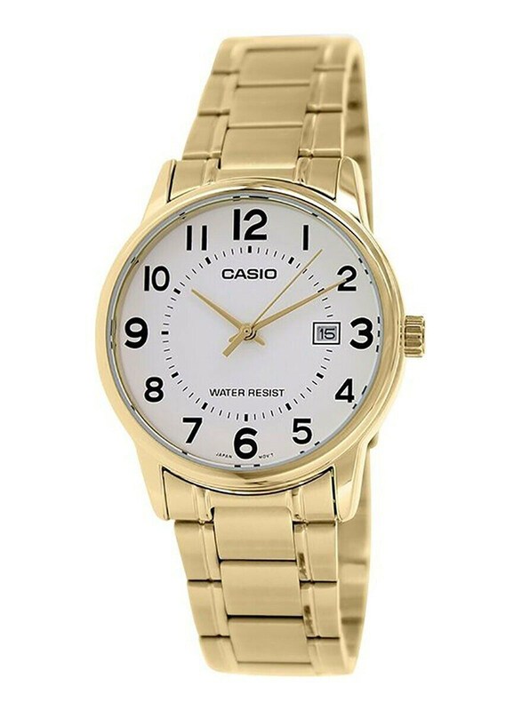 

Casio Dress Analog Watch for Women with Stainless Steel Band, Water Resistant, LTP-V002G-7B, Gold-White