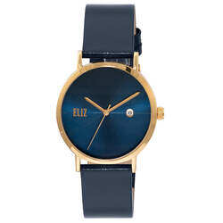 ELIZ ES8737G1RBB SS Caseback & Leather Date Men's Watch