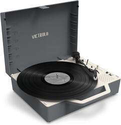 Victrola Re-Spin Sustainable Suitcase Record Player Graphite Grey Color with Built in Bluetooth Speakers 3 Speed Belt Driven Turntable Built-in Bass Radiator 3.5mm Headphone Jack