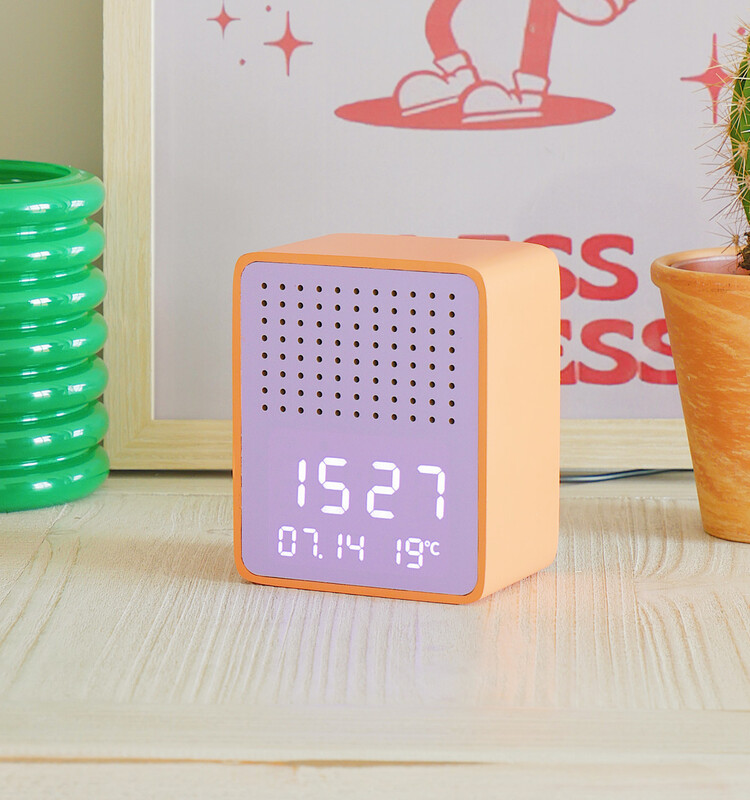 Steepletone Rise Play Digital Alarm Clock Bluetooth Speaker Customizable Display Temperature Reading Home Decor (Orange)