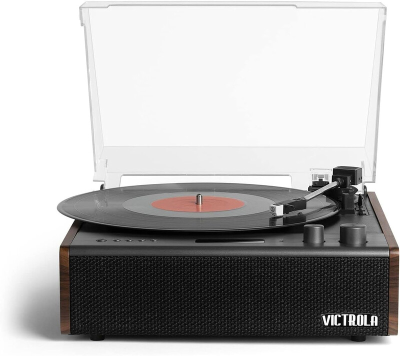 Victrola Eastwood Signature Hybrid Bluetooth Record Player 3 Speed Belt Driven Turntable with Bluetooth Speakers and Audio Technica Catridge Espresso