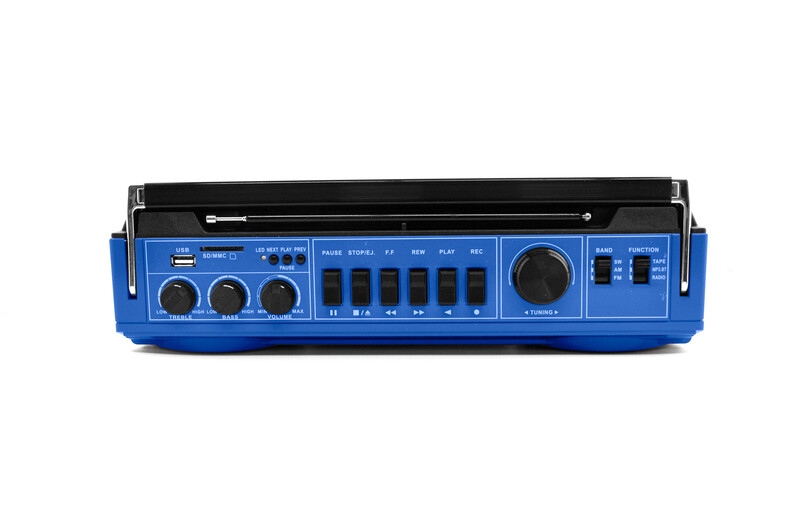 Echo Audio Retro Blast Cassette Player Bluetooth Boombox, AM/FM/SW Radio, Two Speakers, Voice Recorder, Headphone Jack, Play USB / SD Card  (Blue)
