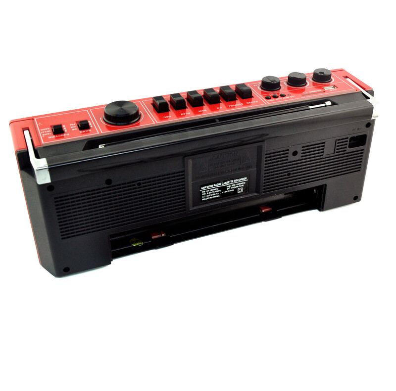 Echo Audio Retro Blast Cassette Player Bluetooth Boombox, AM/FM/SW Radio, Two Speakers, Voice Recorder, Headphone Jack, Play USB / SD Card  (Red)