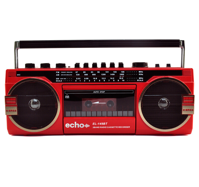 Echo Audio Retro Blast Cassette Player Bluetooth Boombox, AM/FM/SW Radio, Two Speakers, Voice Recorder, Headphone Jack, Play USB / SD Card  (Red)