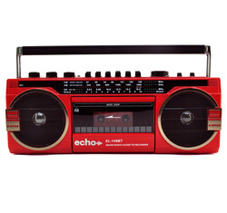 Echo Audio Retro Blast Cassette Player Bluetooth Boombox, AM/FM/SW Radio, Two Speakers, Voice Recorder, Headphone Jack, Play USB / SD Card  (Red)