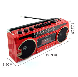 Echo Audio Retro Blast Cassette Player Bluetooth Boombox, AM/FM/SW Radio, Two Speakers, Voice Recorder, Headphone Jack, Play USB / SD Card  (Red)