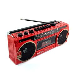 Echo Audio Retro Blast Cassette Player Bluetooth Boombox, AM/FM/SW Radio, Two Speakers, Voice Recorder, Headphone Jack, Play USB / SD Card  (Red)