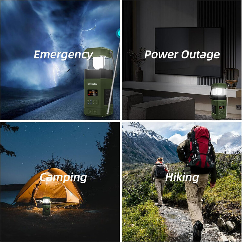 Camping Lantern, Emergency Light, Portable AM FM Radio, Waterproof Bluetooth Speaker, Hand Crank Solar 5000mAH Battery Powered, Flashlight Cell Phone Charger, SOS,Outdoor Survival