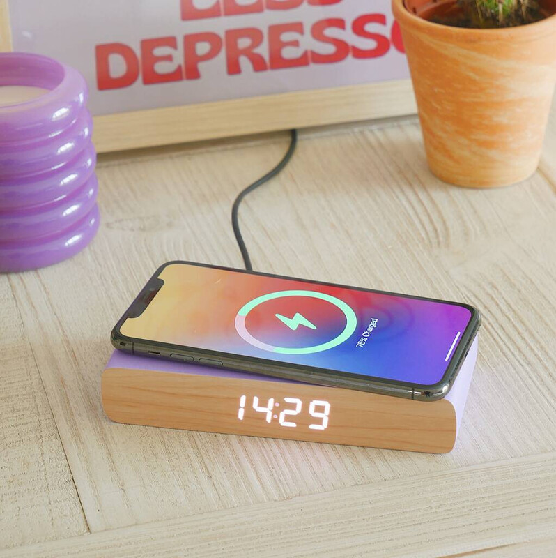 Steepletone Wireless Charger and Beside Alarm Clock Digital Display Vibrant Colors Home Decor (Purple)
