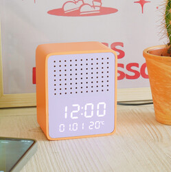 Steepletone Rise Play Digital Alarm Clock Bluetooth Speaker Customizable Display Temperature Reading Home Decor (Orange)