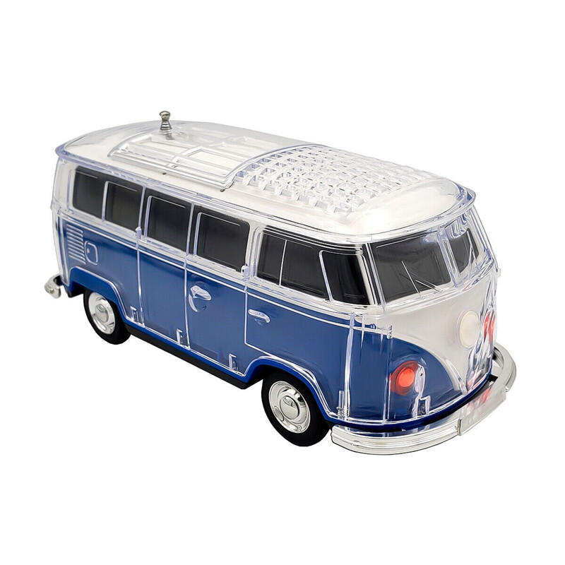 Steepletone Old Retro Camper Van Style Bluetooth Speaker, Compact FM Radio, Portable Audio, Rechargeable, Music Streaming MP3 (USB,SD), Color changing LED Lights, Vintage Novelty Gift Decor (Blue)