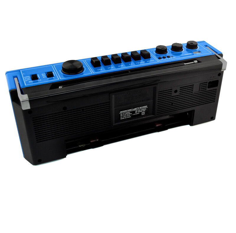 Echo Audio Retro Blast Cassette Player Bluetooth Boombox, AM/FM/SW Radio, Two Speakers, Voice Recorder, Headphone Jack, Play USB / SD Card  (Blue)