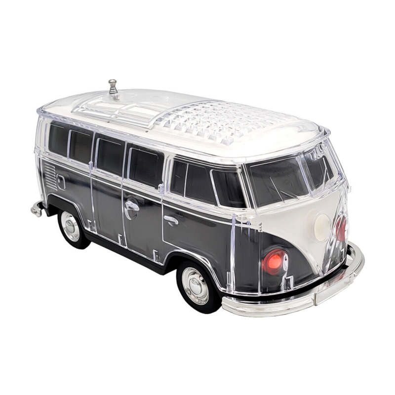 Steepletone Old Retro Camper Van Style Bluetooth Speaker, Compact FM Radio, Portable Audio, Rechargeable, Music Streaming MP3 (USB,SD), Color changing LED Lights, Vintage Novelty Gift Decor (Black)