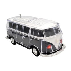 Steepletone Old Retro Camper Van Style Bluetooth Speaker, Compact FM Radio, Portable Audio, Rechargeable, Music Streaming MP3 (USB,SD), Color changing LED Lights, Vintage Novelty Gift Decor (Black)