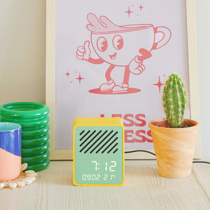 Steepletone Rise Play Digital Alarm Clock Bluetooth Speaker Customizable Display Temperature Reading Home Decor (Yellow)