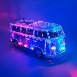 Steepletone Old Retro Camper Van Style Bluetooth Speaker, Compact FM Radio, Portable Audio, Rechargeable, Music Streaming MP3 (USB,SD), Color changing LED Lights, Vintage Novelty Gift Decor (Blue)