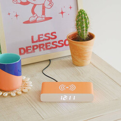Steepletone Wireless Charger and Beside Alarm Clock Digital Display Vibrant Colors Home Decor (Orange)