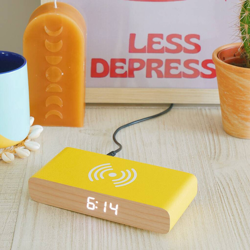 Steepletone Wireless Charger and Beside Alarm Clock Digital Display Vibrant Colors Home Decor (Yellow)