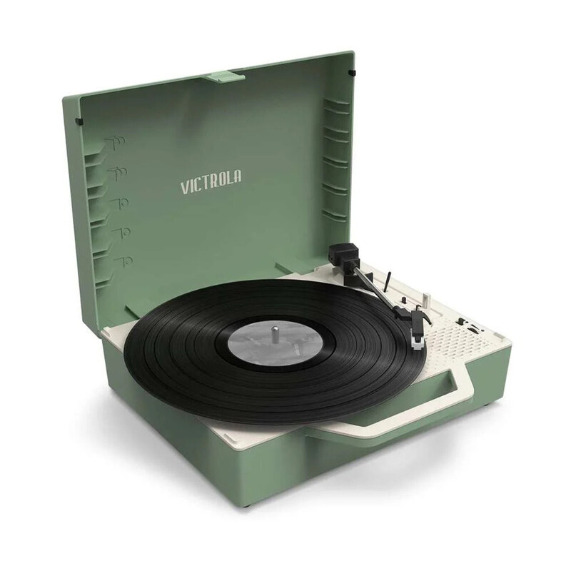 Victrola Re Spin Sustainable Suitcase Record Player Basil Green