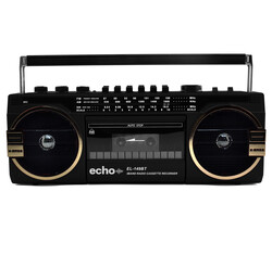 Echo Audio Retro Blast Cassette Player Bluetooth Boombox, AM/FM/SW Radio, Two Speakers, Voice Recorder, Headphone Jack, Play USB / SD Card  (Black)