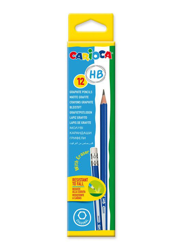 Carioca 12-Piece HB Black Lead Pencil Set with Eraser, Multicolour