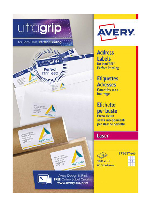 Avery L7161-100 Address Labels with Ultragrip and Quickpeel Technology, 18 x 100 Pieces, Clear