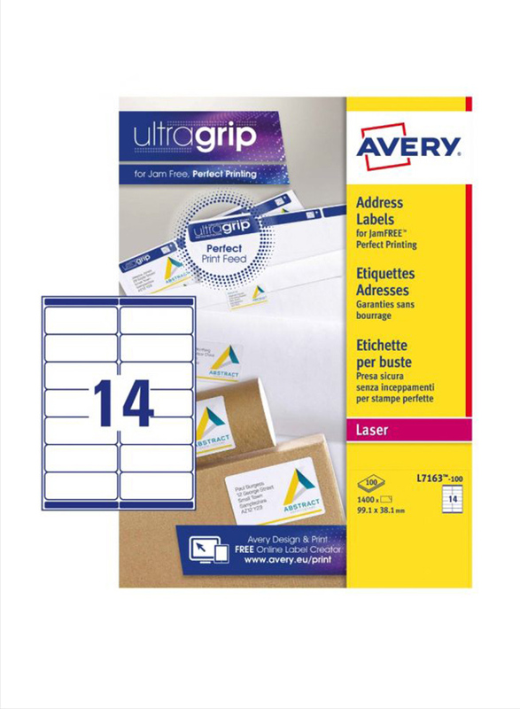Avery Address L7163-100 Labels with Ultragrip and Quickpeel Technology, 14 x 100 Pieces, Clear