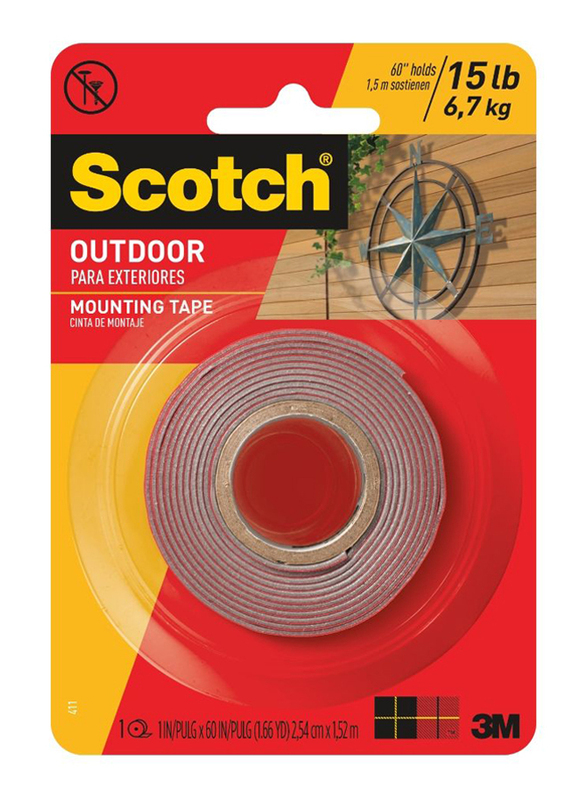 3M Scotch 411M Outdoor Para Exteriors Mounting Tape, 25.4mm x 1.52 meters, Red