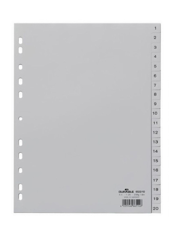 Durable 6522-10 Index with Printed and Tabs, Grey