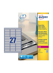 Avery L6011-20 Heavyduty Labels for B/w Laser Printer, 27 x 20 Pieces, Silver