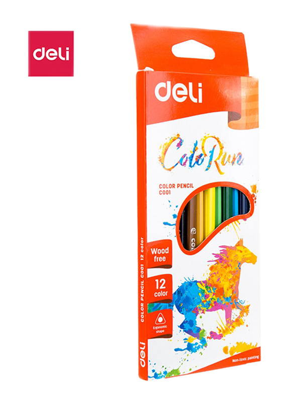 Deli EC00100 Plastic Color Pencil, 12 Pieces, Multicolor