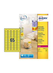 Avery L7651Y-25 Self-Adhesive Removable Labels, 38.1 x 21.2mm, 65 Labels Per Sheet, 25 Sheets Per Pack, Neon Lime