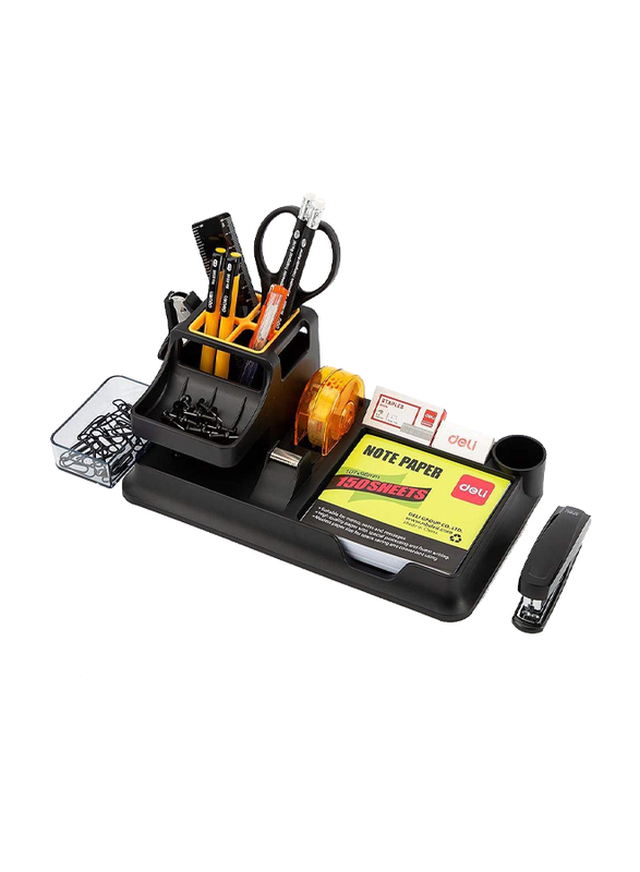 Deli E38252A 7 Compartment Rotary Desk Organizer, Black