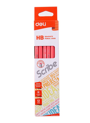 Deli EU50800 HB Graphite Pencil with Eraser, 12 Pieces, Pink